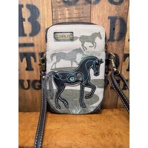 CHALA Safari Horse Gray Canvas Faux Leather Cell Phone Cellphone Crossbody Purse
